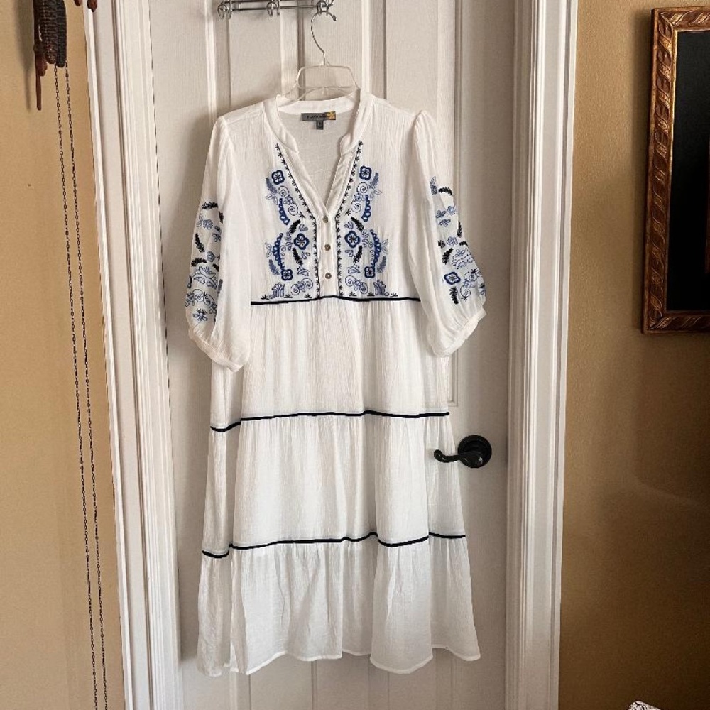 White Cotton 3/4 Sleeve Summer Dress